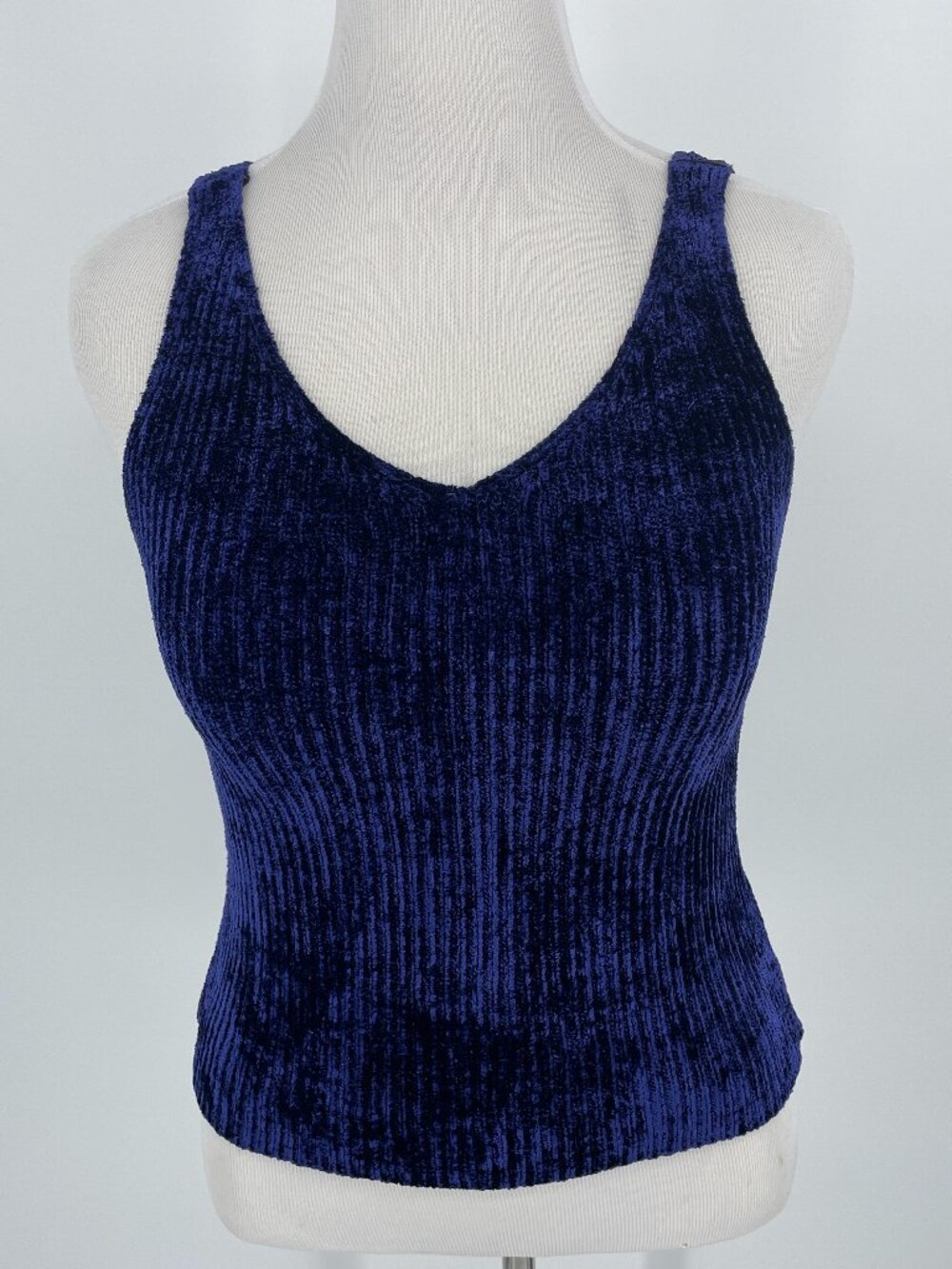 Vintage Dana Buchman Blue Chenille Short Sleeve Knit Sweater Top Size P